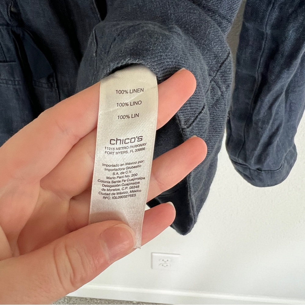 Chico’s Indigo Linen Utility Jacket Size Large - Picture 9 of 10